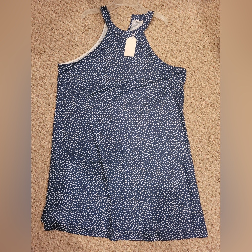NWT Navy Blue Sleeveless Dress with White Polka Dots